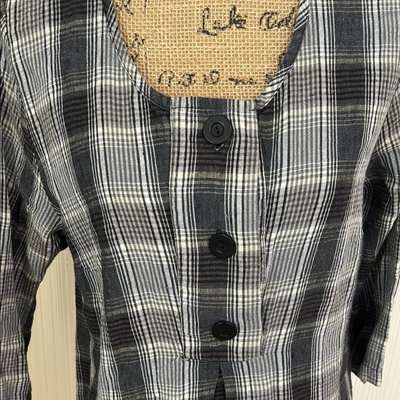 Flax Black and White Plaid Blouse 100% Linen - Picture 2 of 6